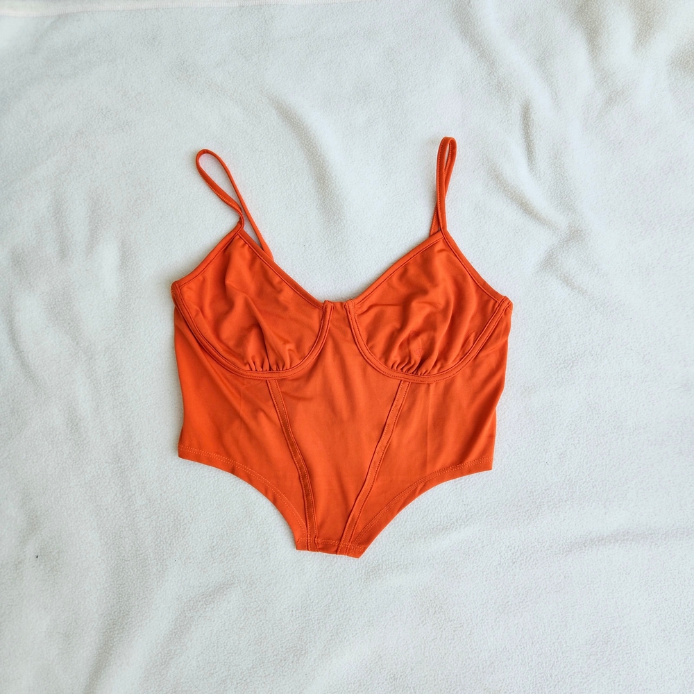Bright Orange Cropped Corset Style Tank Top